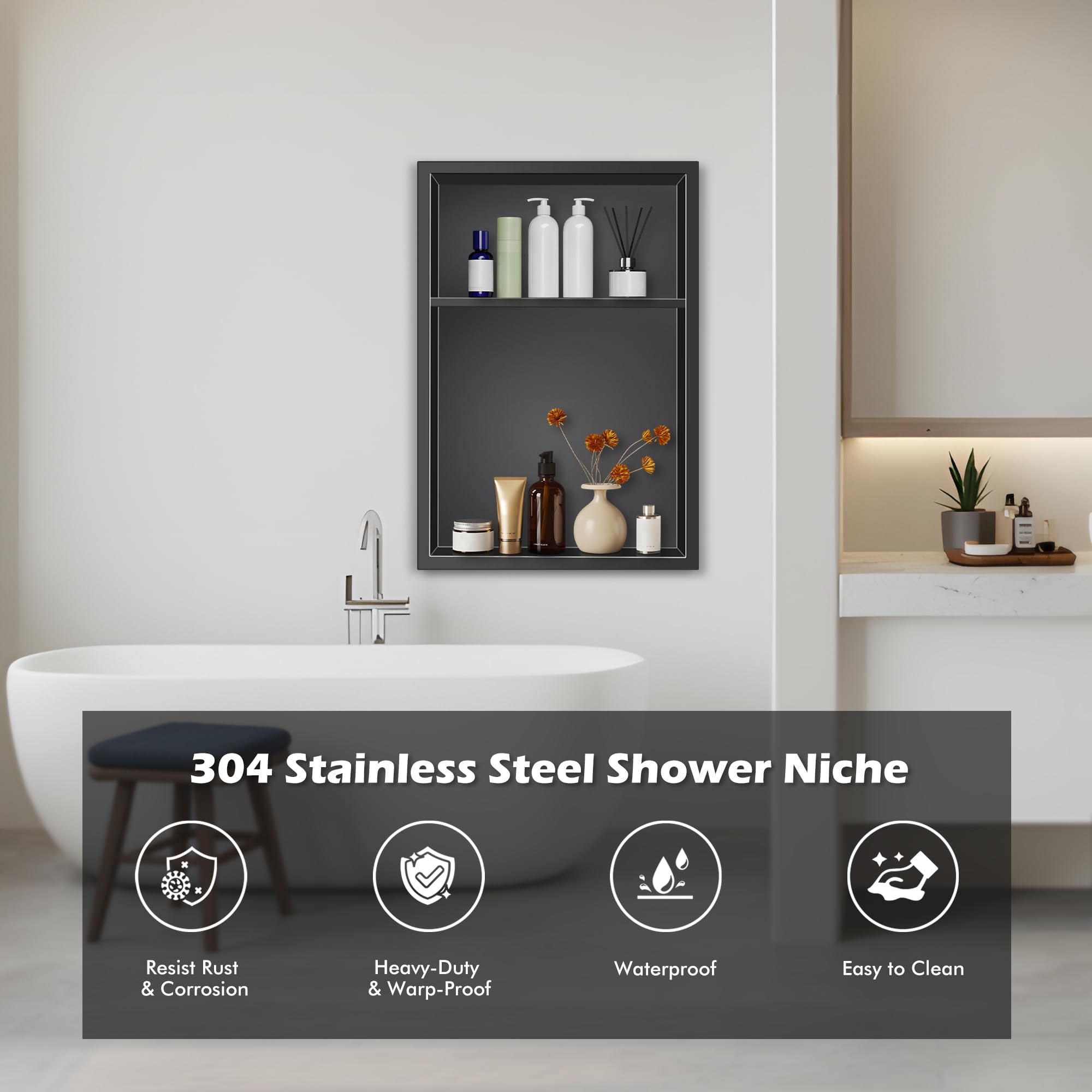 Box doccia porta 1 BATTENTE nicchia altezza 200cm cristallo 6mm profilo NERO OPACO MILA