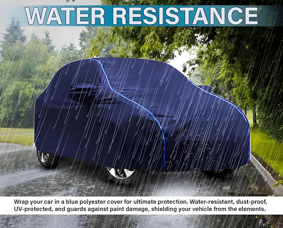 Image of Kerwa Car Body Cover Waterproof Compatible with Hyundai Accent Dustproof UV Protection Triple Stitched Elastic Bottom with Mirror Pockets (Blue)