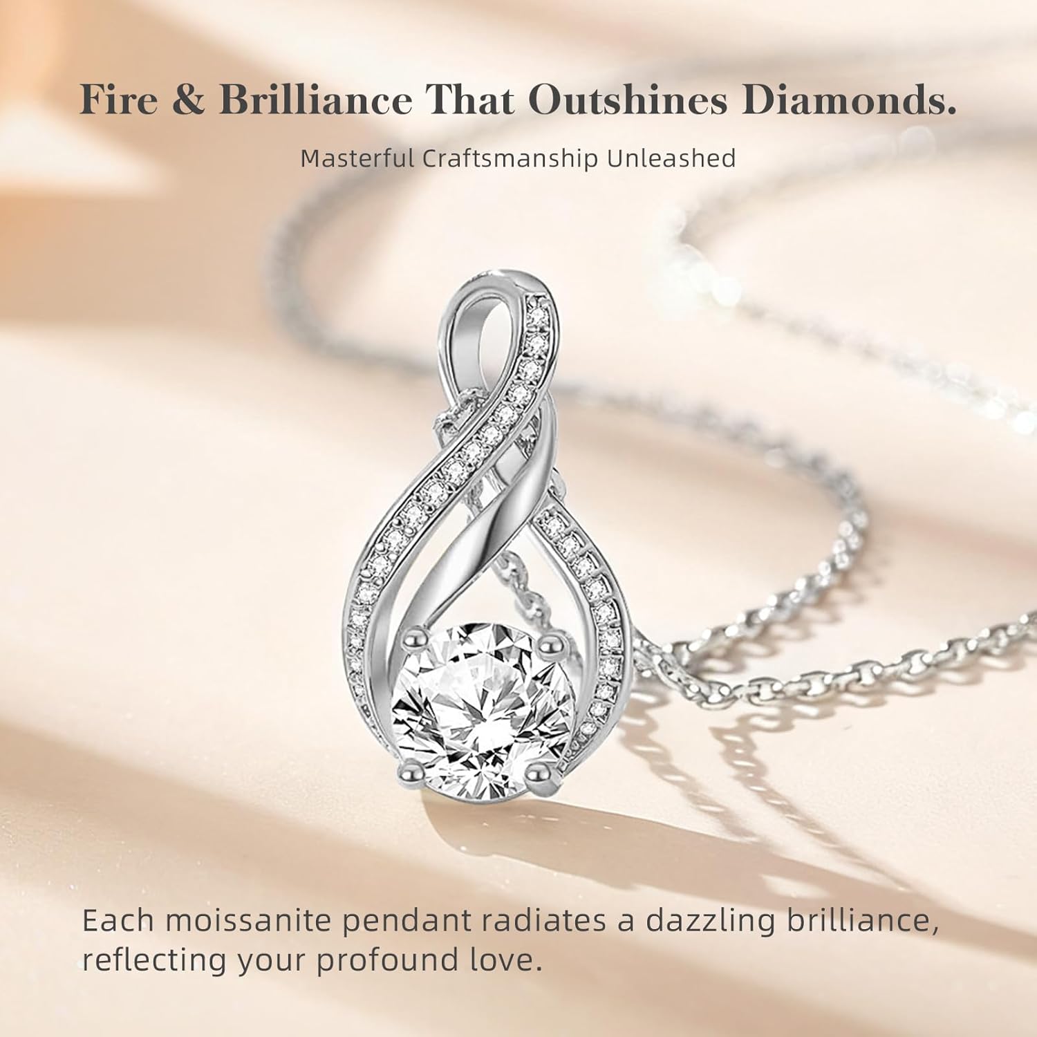 KRZ Infinity Moissanite Necklace for Girlfriend, Anniversary Birthday Present for Wife Women Her, Jewelry Gifts for Christmas Valentines Mothers Day - Image 3