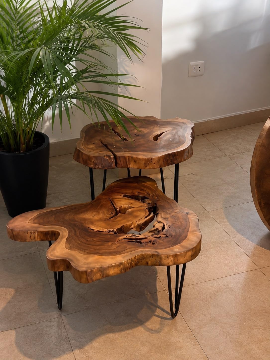 Dreamy design Live Edge Wooden Nesting Center Table | Wood Coffee Table & End Table with Hairpin Metal Legs | Modern Rustic Side Table for Living Room, Bedroom, Balcony & Office | Set of 2-image-36