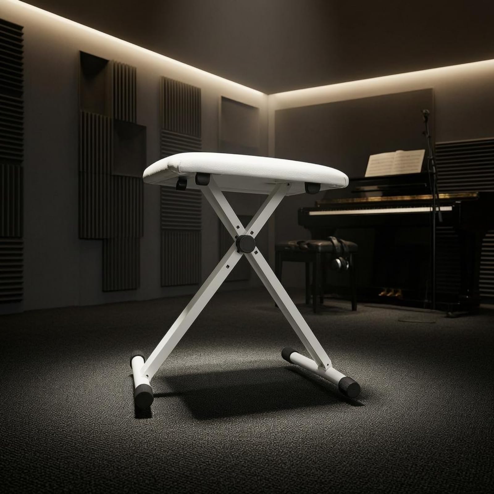 Colcolo Sgabello Regolabile per Pianoforte Sedia Tastiera Pieghevole Seduta Imbottita in Pelle Struttura Compatta Antiscivolo con Regolazione Fissa Adatto per Salotto Studio Musicale Lezioni