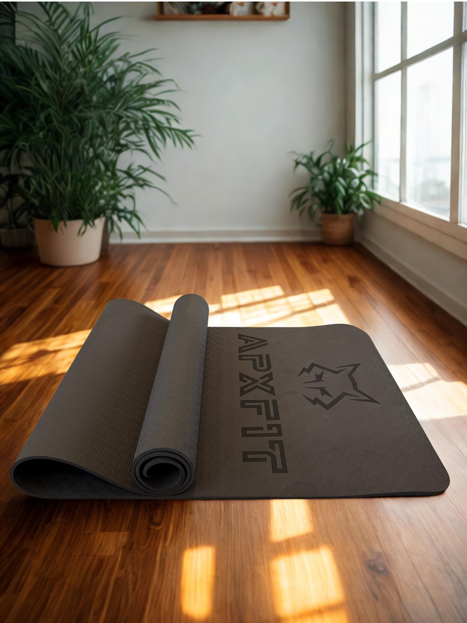 APX FIT Premium Exercise Mat, black TPE, 6mm Thick, Non-Slip, Sweat-Resistant, with Carry Strap for Yoga, Pilates, HIIT, Home, Gym Workouts