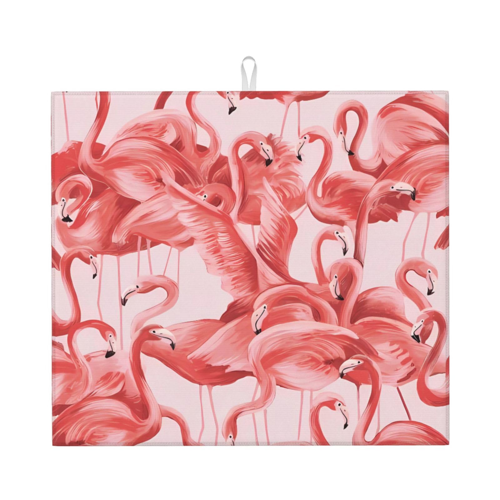 WHJSHOP Flamingo Prints Kitchen Drying Mat - Absorbent Dish Drying Throw with Vibrant Prints, Quick-Dry Countertop Layer for Dishes & Glassware - Non-Slip