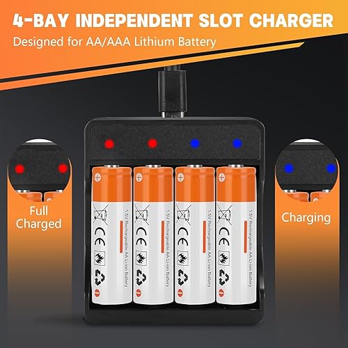 Miniatura 4 de Paquete de 12 baterías de litio recargables de tamaño AA de 1.5 V para cámara Blink, batería doble A de larga duración de 2600 mWh con cargador