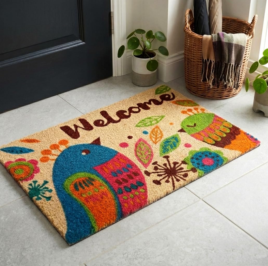 新品 tenbox original rug 10匣 ラグマット＋おまけ Buy ATMAH Birdy Welcome Coir Door Mat 40 x 60 cm | Anti Slip PVC