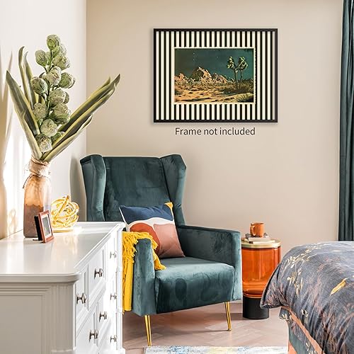 Miniatura 3 de Arte de pared de la noche del desierto occidental, póster de paisaje retro del suroeste del oeste, pintura en lienzo a rayas maximalista para