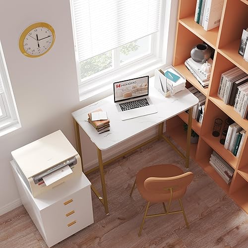 Miniatura 4 de WOHOMO White Marble Folding Desk, 31.5" Small Desk for Small Spaces with Gold Legs, Easy Assemble Foldable Computer Desk, Mini Portable Working
