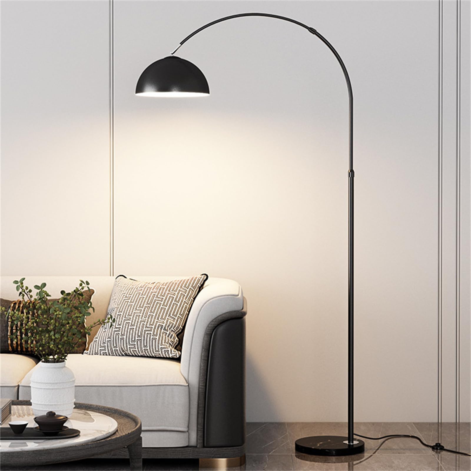 Lampada da terra ad arco dimmerabile con telecomando, moderna lampada da terra ad arco con base in marmo per soggiorno, camera da letto, ufficio, design industriale