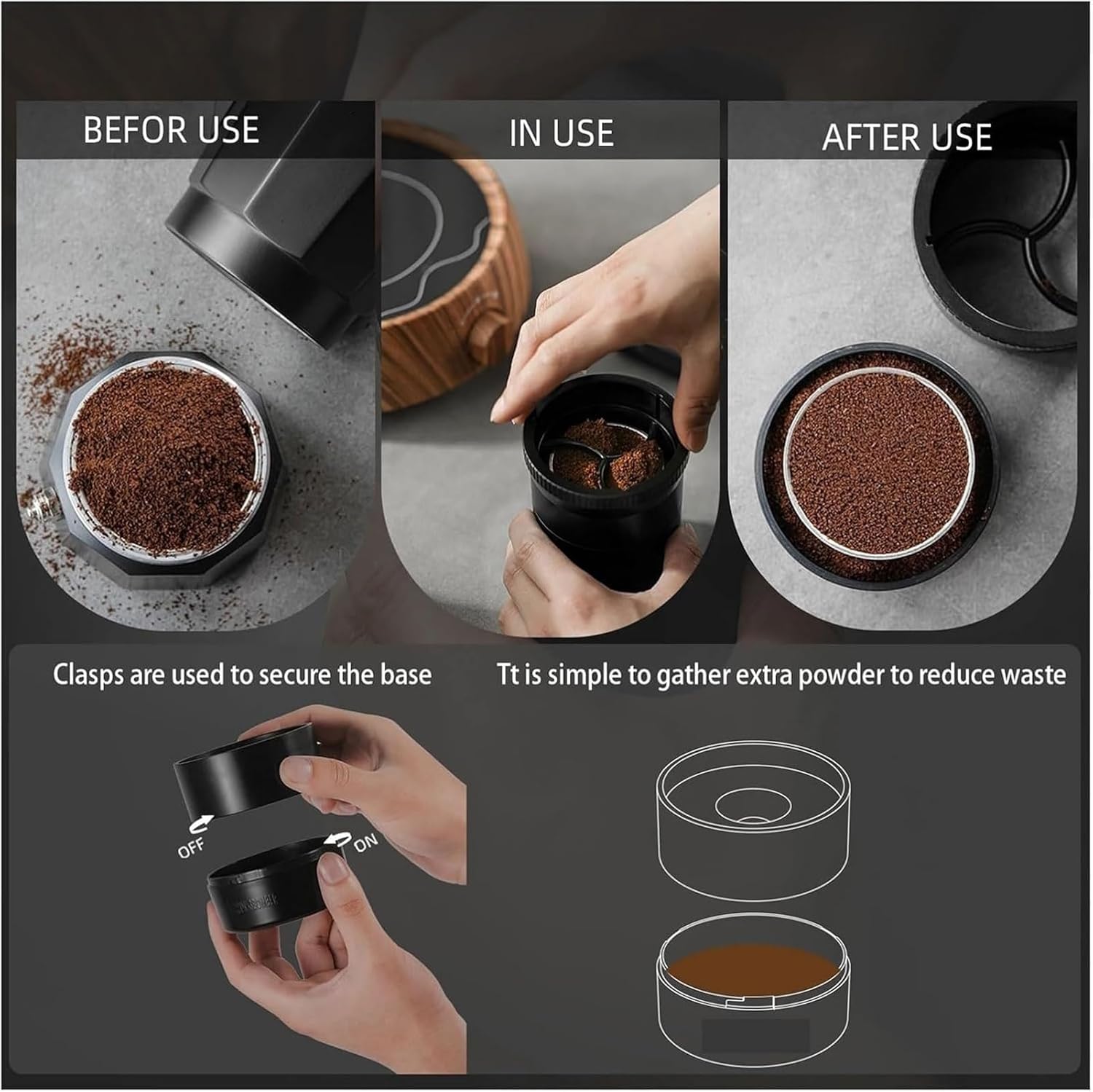Pssopp Adjustable Height Coffee Powder Distributor, Pot Grinder Machine Accessories for Universal Pot (Black)