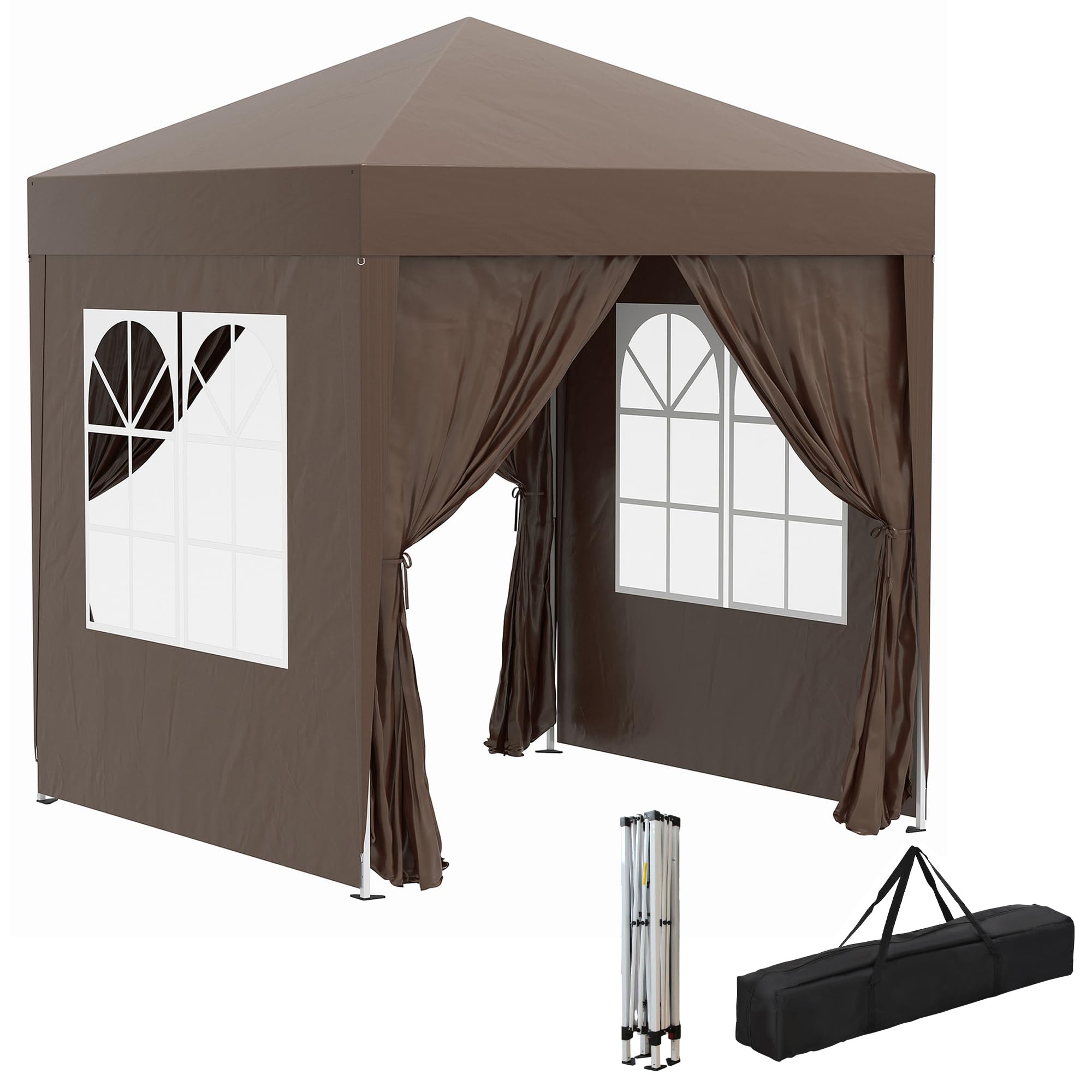 Outsunny 6.6'x6.6' Pop Up Canopy Tent with Sidewalls, Instant Sun Shelter Camping Gazebo with Carry Bag, for Outdoor, Garden, Patio, White — view 14