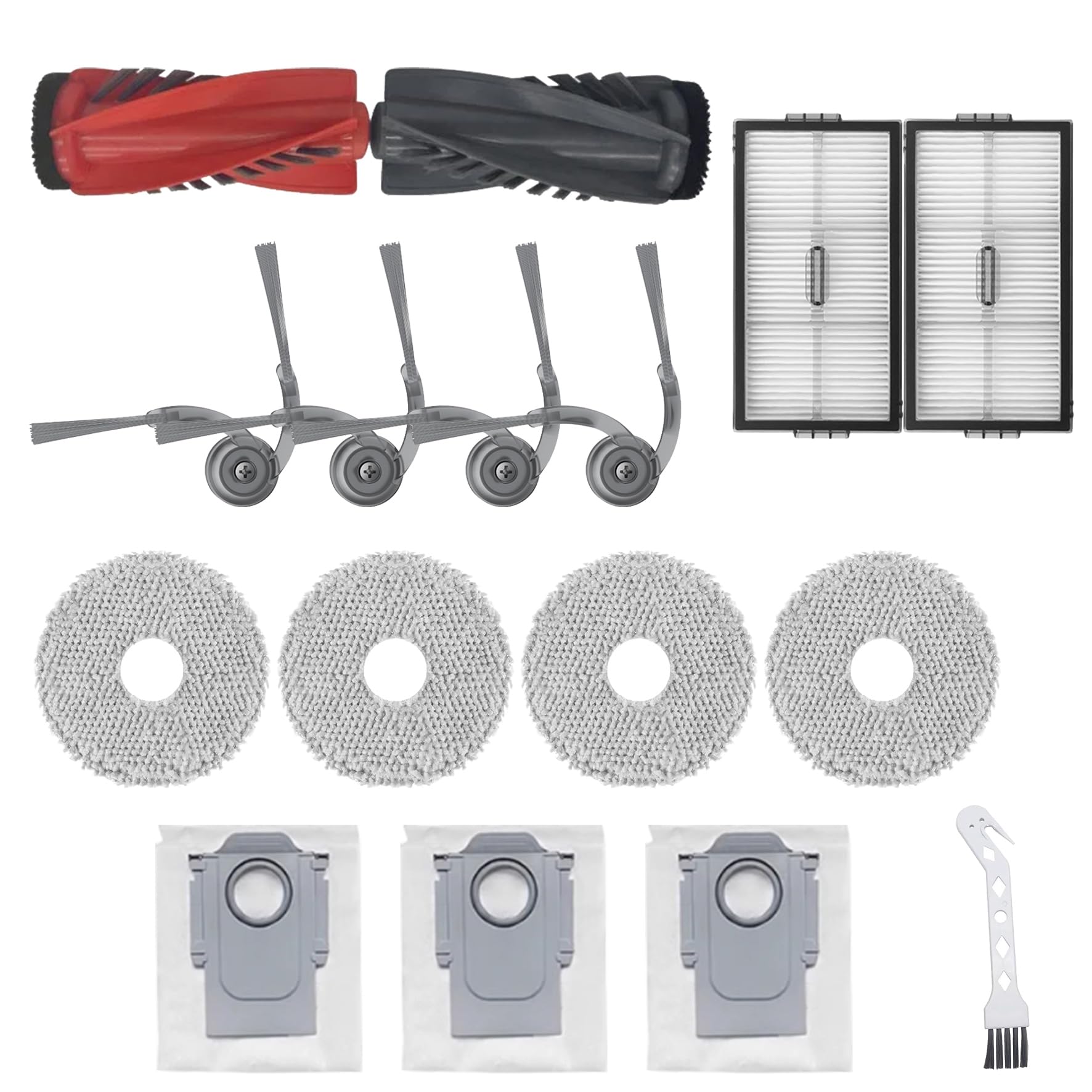 Replacement Accessories Kit for Roborock Qrevo Saros 10R Robot Vacuum, Includes 1 Main Brush, 2 Side Brushes, 2 HEPA Filters, 4 Mop Pads, 3 Dust Bags