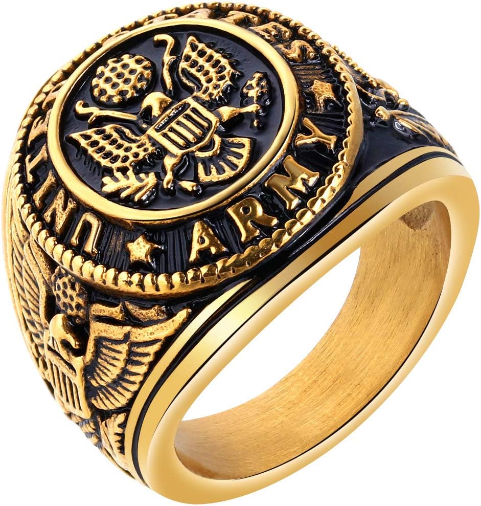 TEMICOMen's Stainless Steel Domineering Vintage United States Army Military Ring Gold/Silver Color