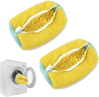 اكياس غسيل احذية مطورة من لونيميا، عبوة من قطعتين، شنطة غسيل للغسالة والمجفف، شنطة تنظيف احذية قابلة لاعادة الاستخدام لجميع انواع واحجام الاحذية (اصفر)، اصفر، كلاسيك