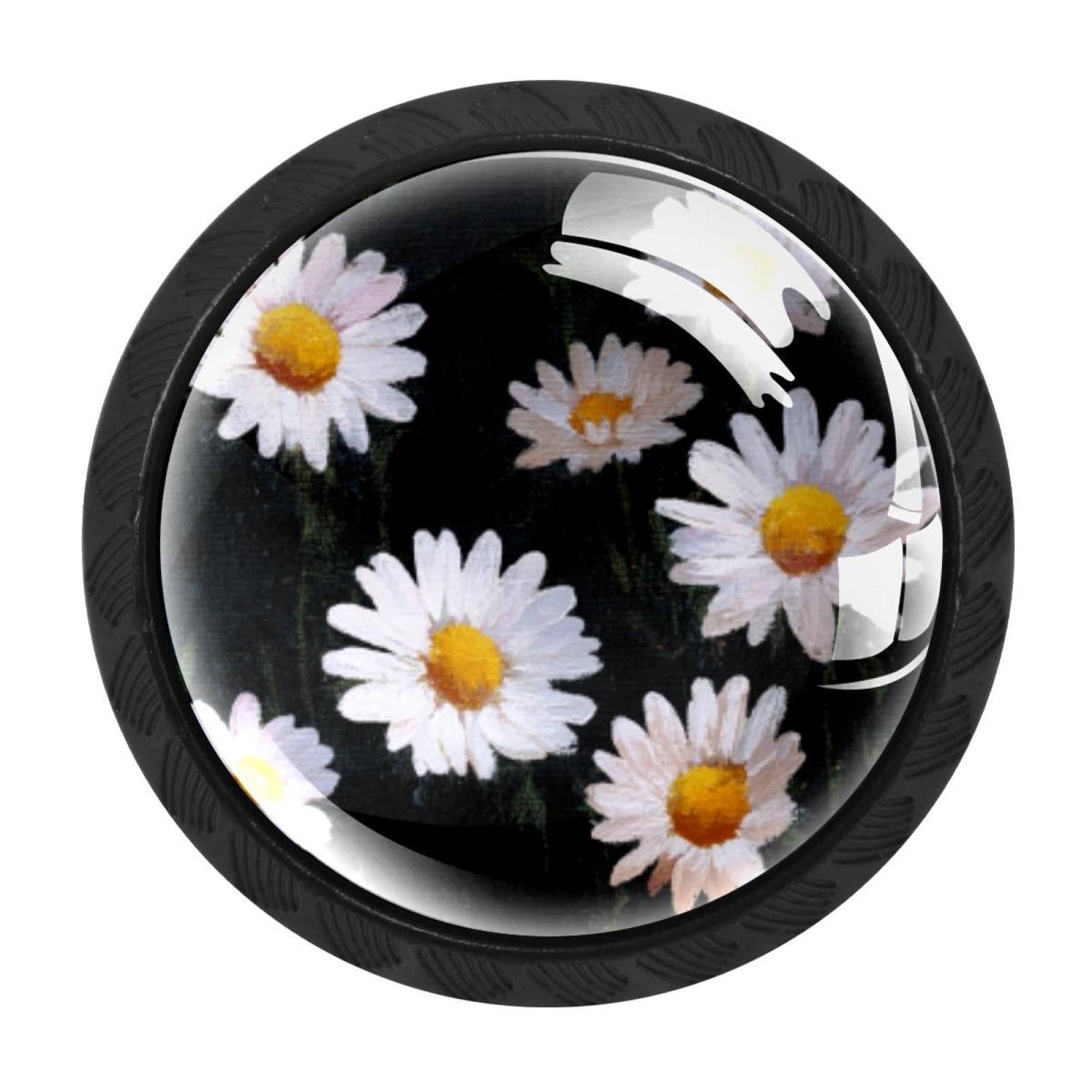 CHENZZZZ 4PCS Floral Daisies Dresser Knob Round Glass Drawer Knobs Pulls Cabinet Handle for Home Kitchen Office Bathroom Wardrobe Cupboard