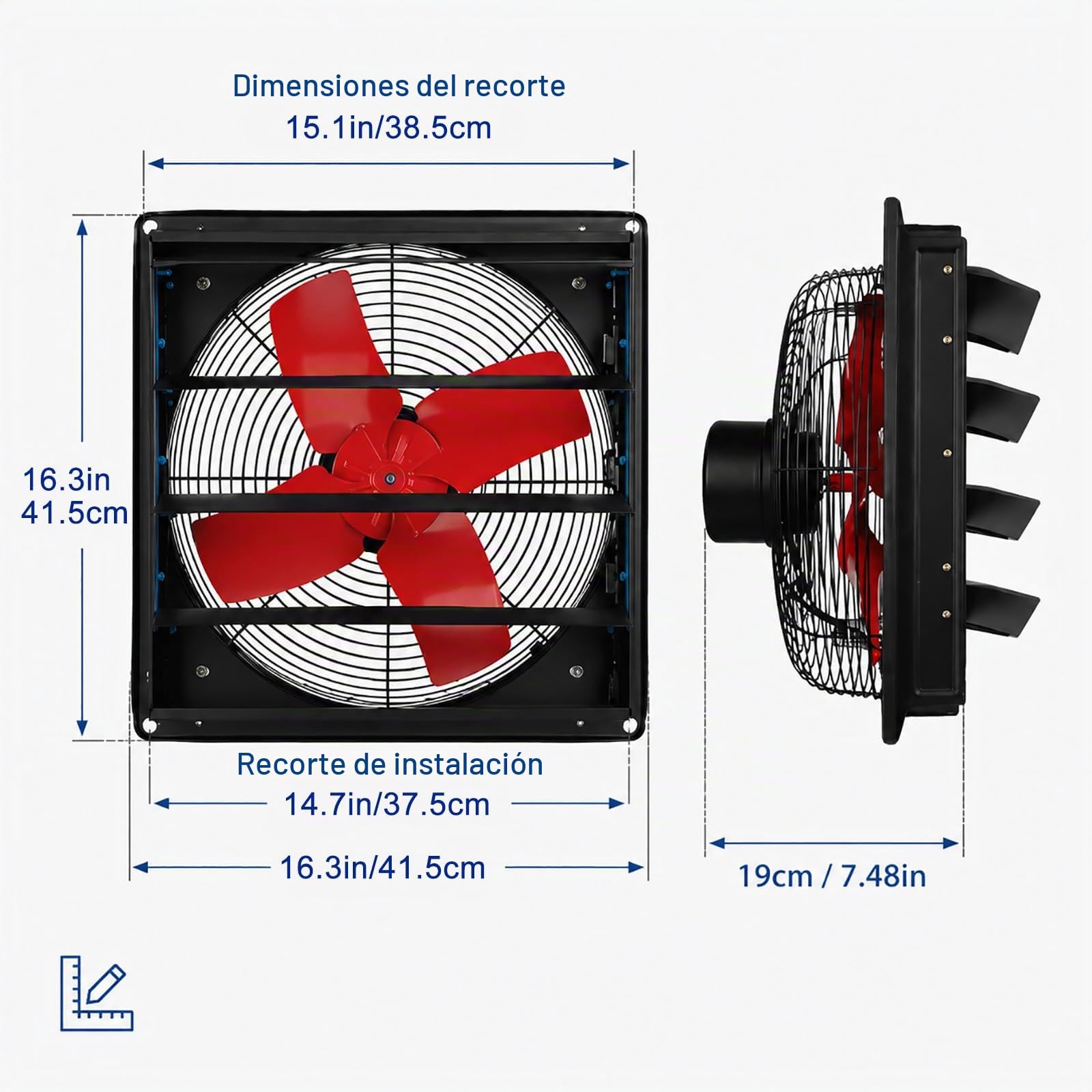 Extractor de Aire Industrial 220V 1400 RPM, Ventilador Axial de Pared de Alta Potencia para Garaje, Taller, Restaurante, Cocina y Baño 41cm/16.1in