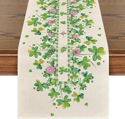 Artoid Mode Shamrocks - Camino de mesa para el día de San Patricio camino de mesa de cocina de temporada para decoración de fiestas en el hogar 13 x