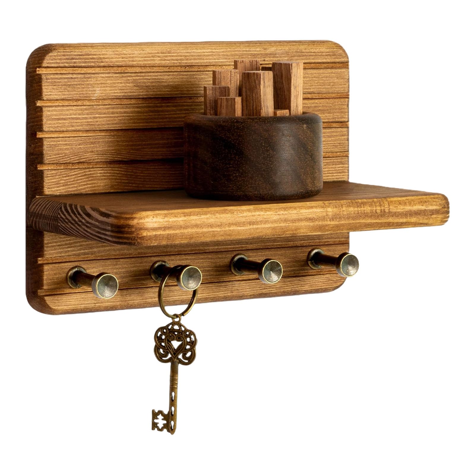 Multifunctional Wood Wall Rack Shelf for Organizing Keys Mail and Accessories Home Entryway Wood Wall Shelf