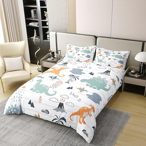 Miniatura 2 de Juego de ropa de cama de dinosaurio lindo para niños y niñas, juego de funda de edredón de dinosaurio 3D tamaño matrimonial, funda de edredón de