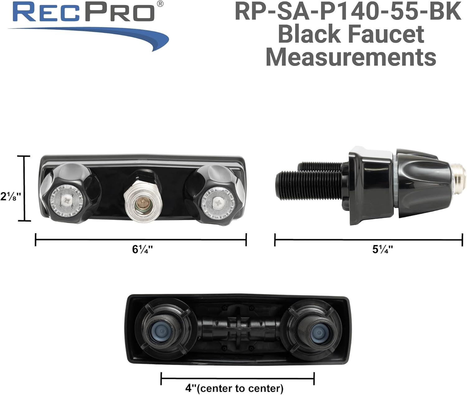 RecPro RV Exterior Faucet Hot/Cold | High Pressure Sprayer | Metal | Optional Flex Spout | RV Exterior Shower Faucet (No Flex Spout, Black)