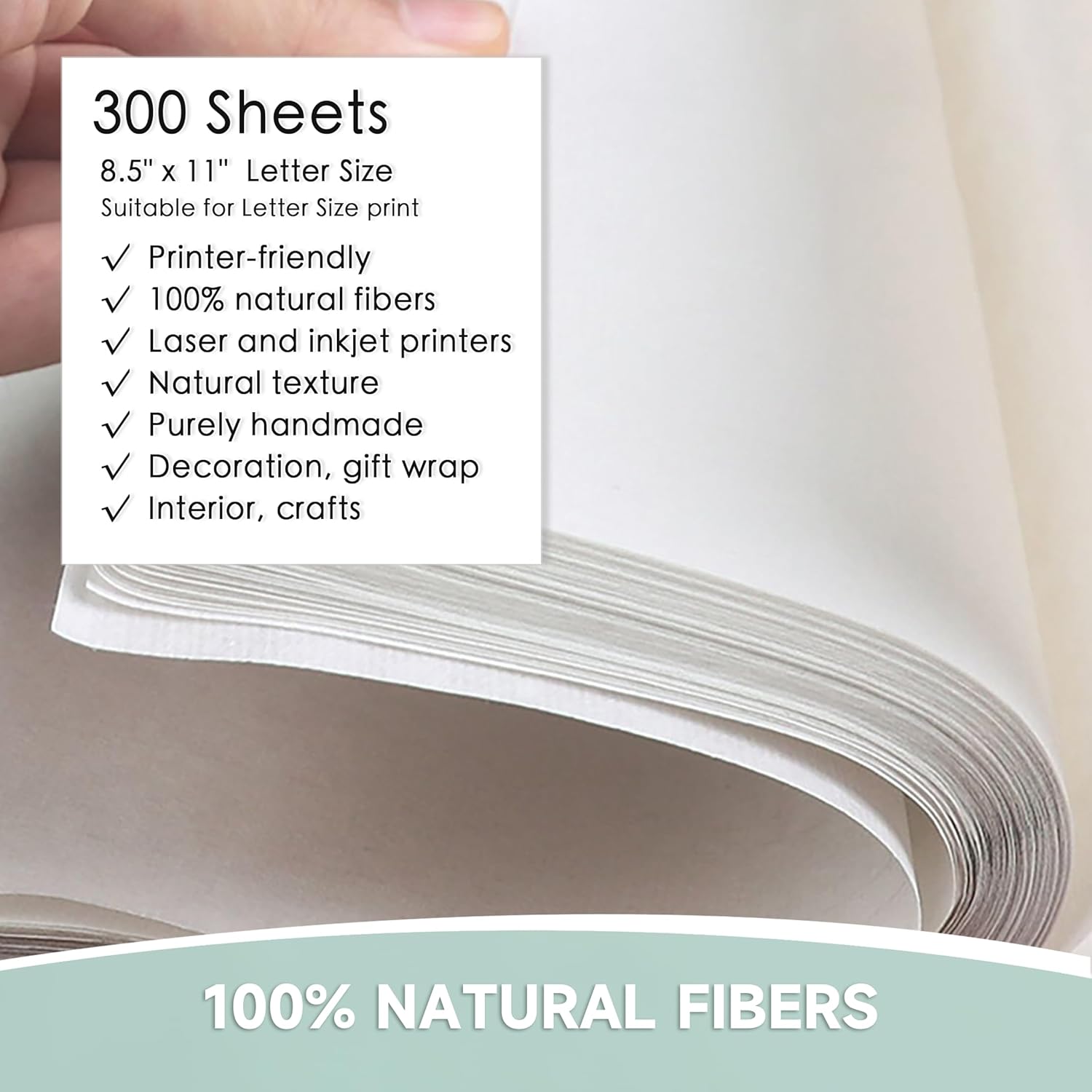 300 Sheets Letter Size 8.5" x 11" Mulberry Paper, Natural Fiber Rice Paper, Decoupage Decorative Tissue Paper for Writing Painting DIY Crafts Calligraphy Gift Wrap(MP-19)