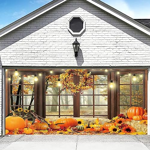 Cartel de madera de 6 x 13 pies para ventana de Acción de Gracias, otoño, cosecha, ventana, calabaza, puerta de garaje, letrero de patio, guirnalda
