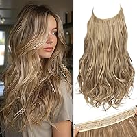 Vista 8 de SARLA - Extensiones de cabello con hilo invisible, con 3 clips, postizo sintético largo, ondulado, rizado, diadema ajustable transparente