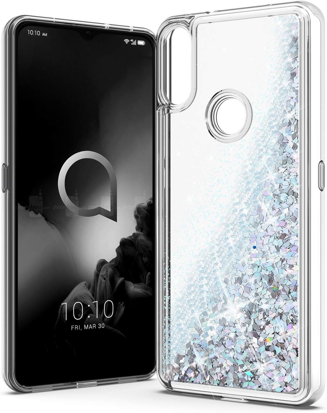 UNC Pro Quicksand Glitter Cell Phone Case for Alcatel 3V 2019, TPU Liquid Flowing Sparkle Hybrid Case Shockproof Bumper Cover, Silver