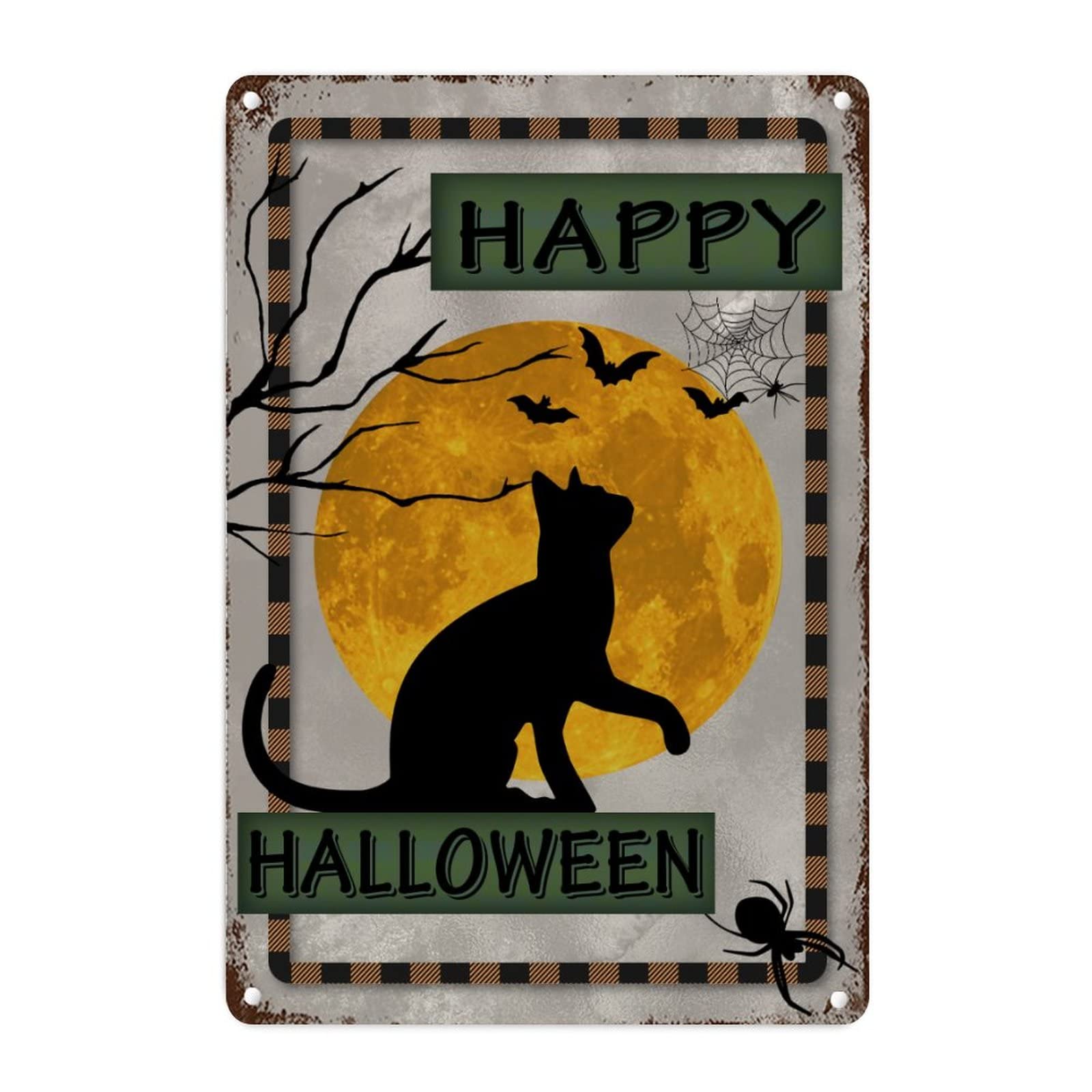 Plaque Halloween chat citrouille en métal idée cadeau amusant