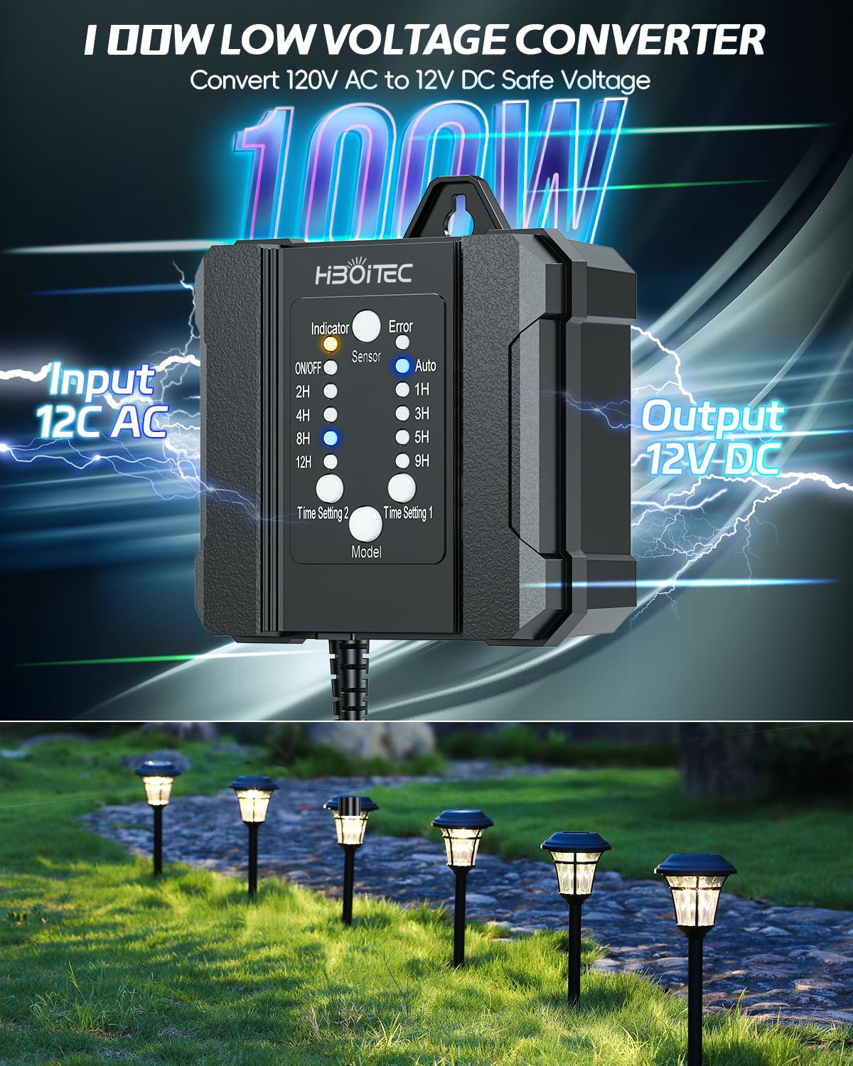 2 Packs Low Voltage Landscape Transformer with 1-12H Timer and Photocell Sensor 120V AC to 12V DC Weatherproof Landscape Lighting Transformers for Outdoor LED Lights Spotlight Garden Light