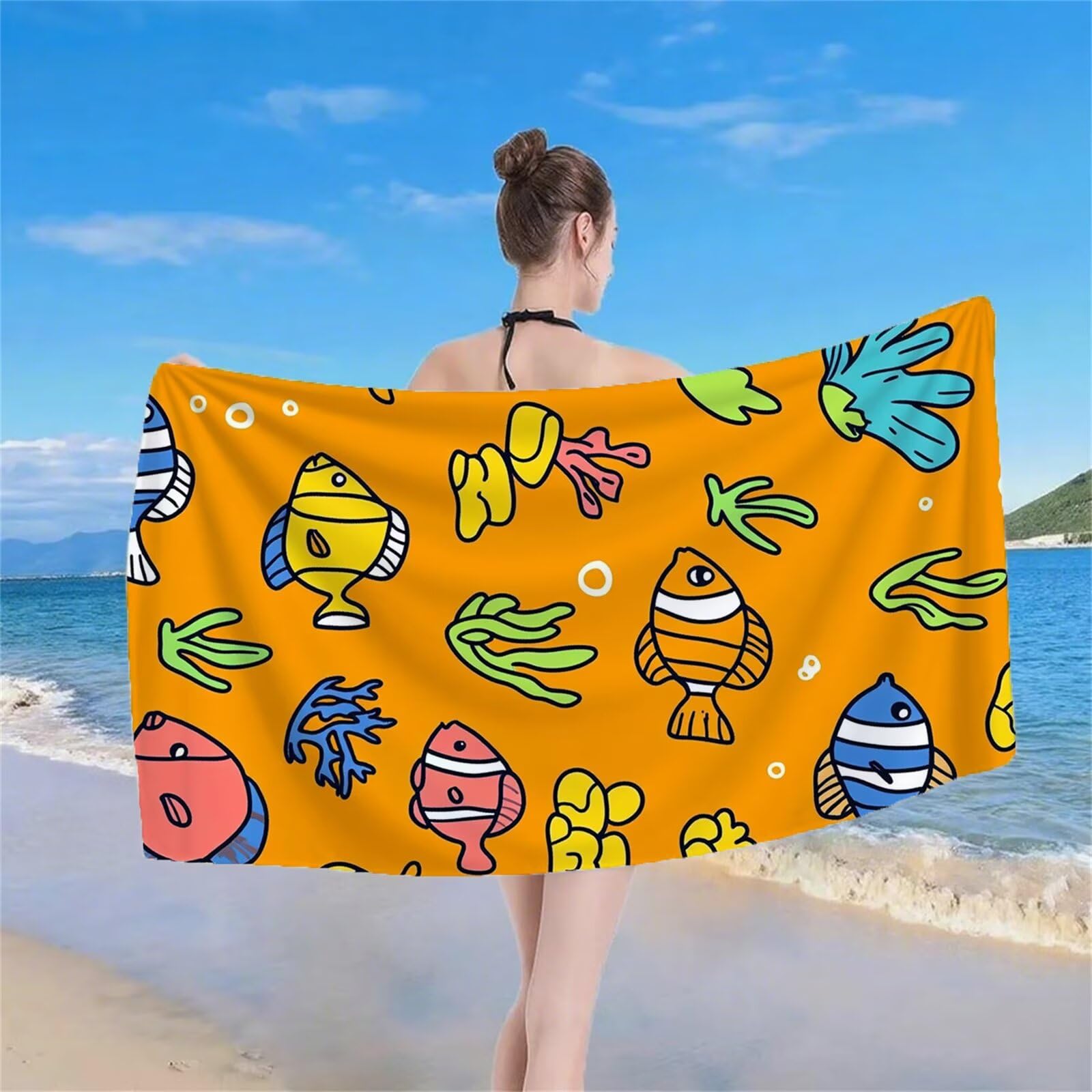 Strandtuch XXL, Microfaser Handtuch Groß 100x200 cm Stranddecke Sandfrei Reisehandtuch Schnelltrocknen Badetuch Sporthandtuch für Damen Herren Reise Urlaub Sauna Summer Must Haves 2 Pack Orange S-591