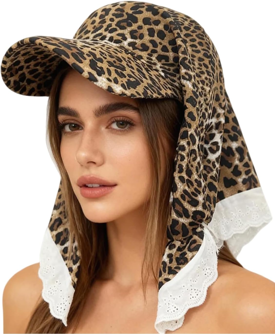 Women's Bandana Baseball Cap with Headscarf Lace Trim Baseball Sun Hat with Neck Flap for Women Neck Shield Flap Cap