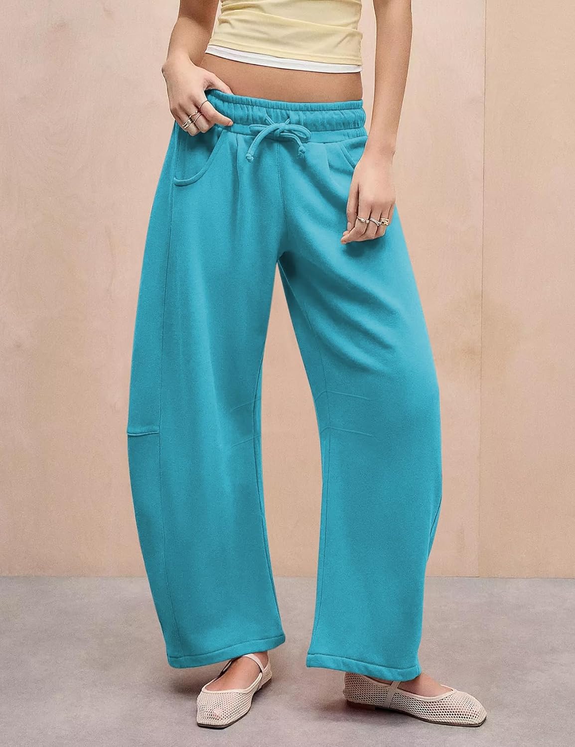 HeSaYep Women's Barrel Leg Ankle Sweatpants Drawstring Wide Leg Lounge Pants Baggy Casual Cotton Sweat Pants with Pockets - Image 3