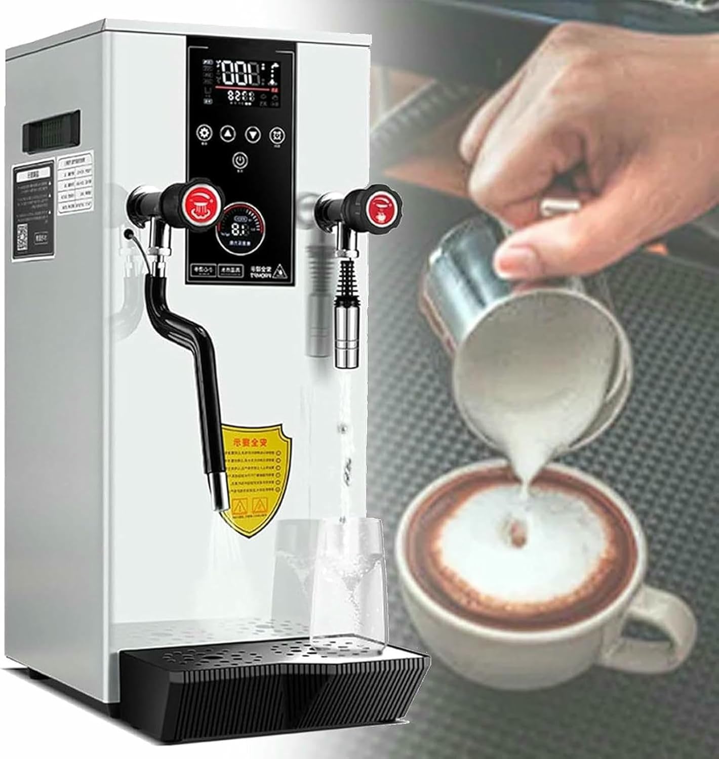 12L Boiling Water Machine Commercial Steam Milk Frother, Electric Milk Frothing Machine, with 2 LCD Temperature Display
