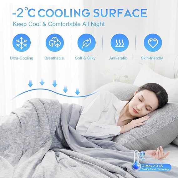 Cooling Blanket, Cooling Coverless Duvet, Q-Max>0.45 Ultra-Soft & Skin-friendly Cool Blanket,Machine Washable,Lightweight Summer Blanket for Hot Sleeper, Night Sweats,Bed Sofa,Single 152 x 228 cm,Grey