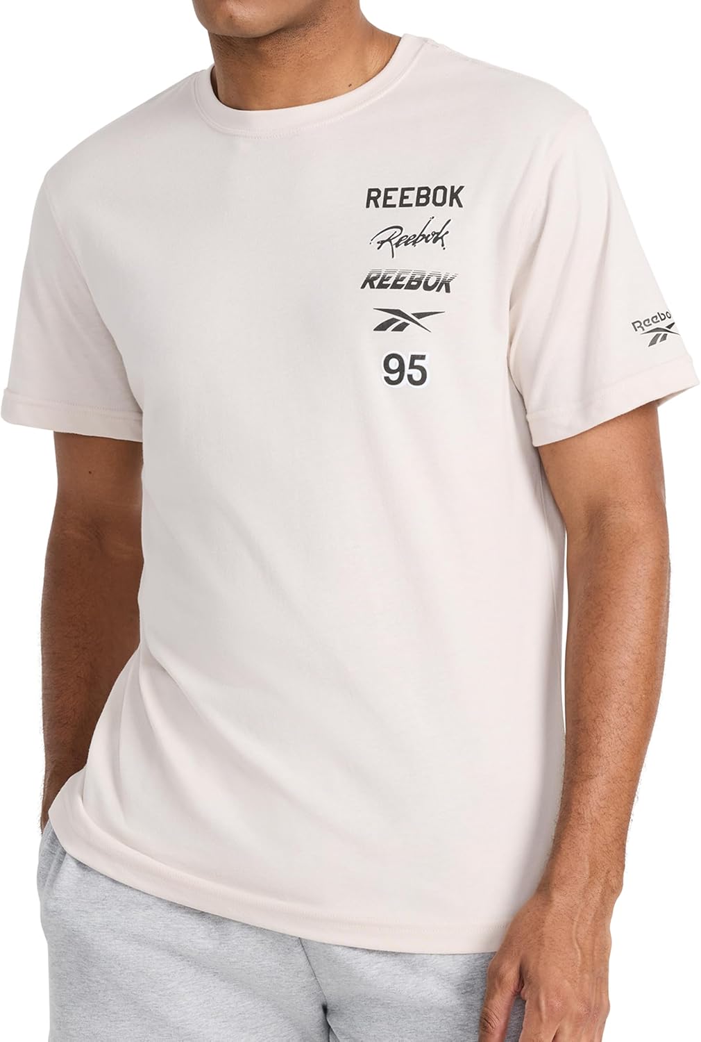 Reebok Mens Small Logo Crewneck T-Shirt, Standard Fit, Lightweight Cotton-Poly Jersey Fabric