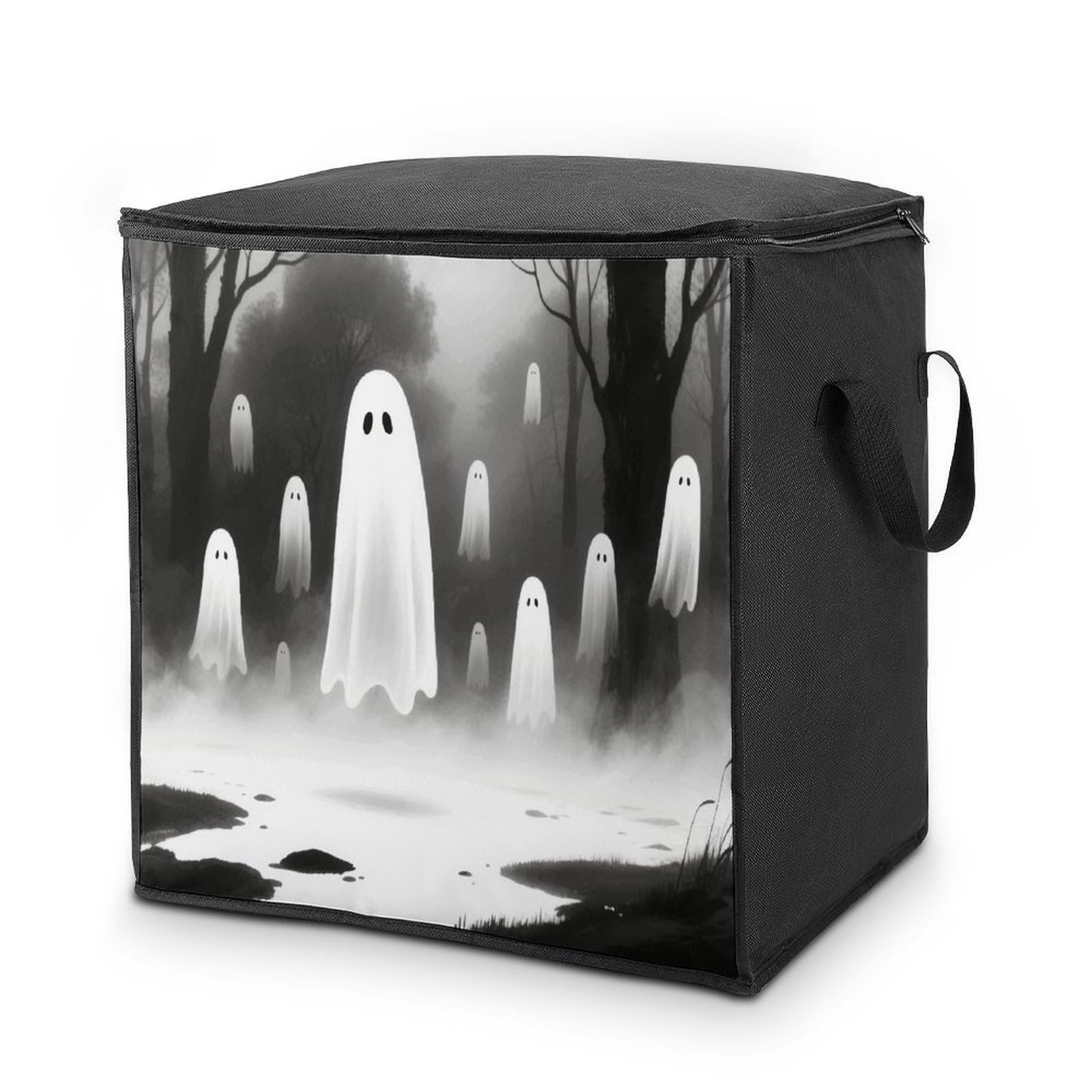 Ghost Large Storage Bags with Zippered Storage Organizers Bag Clothes Storages Bins with Lids Foldable Storages Containers with Reinforced Handles for Blanket Bedding