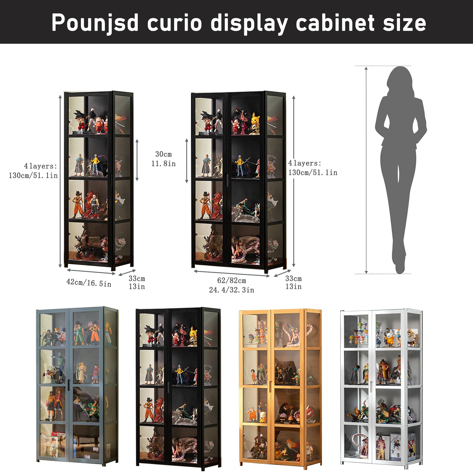 Vetrina espositiva,Vetrina da Collezione Scaffale a Muro Vetrina in Vetro Vetrina, vetrinetta espositiva 130 cm, libreria legno per libri, borse, vini, oggetti da collezione Nero