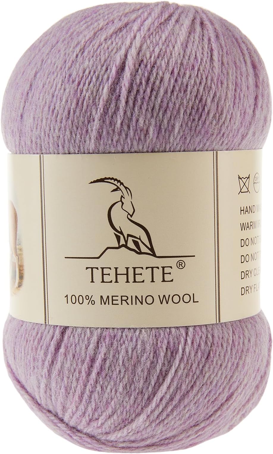 TEHETE 100% Merino Wool Yarn for Knitting 3-Ply Luxury Warm Soft Lightweight Crochet Yarn(Light Purple,1Ball)