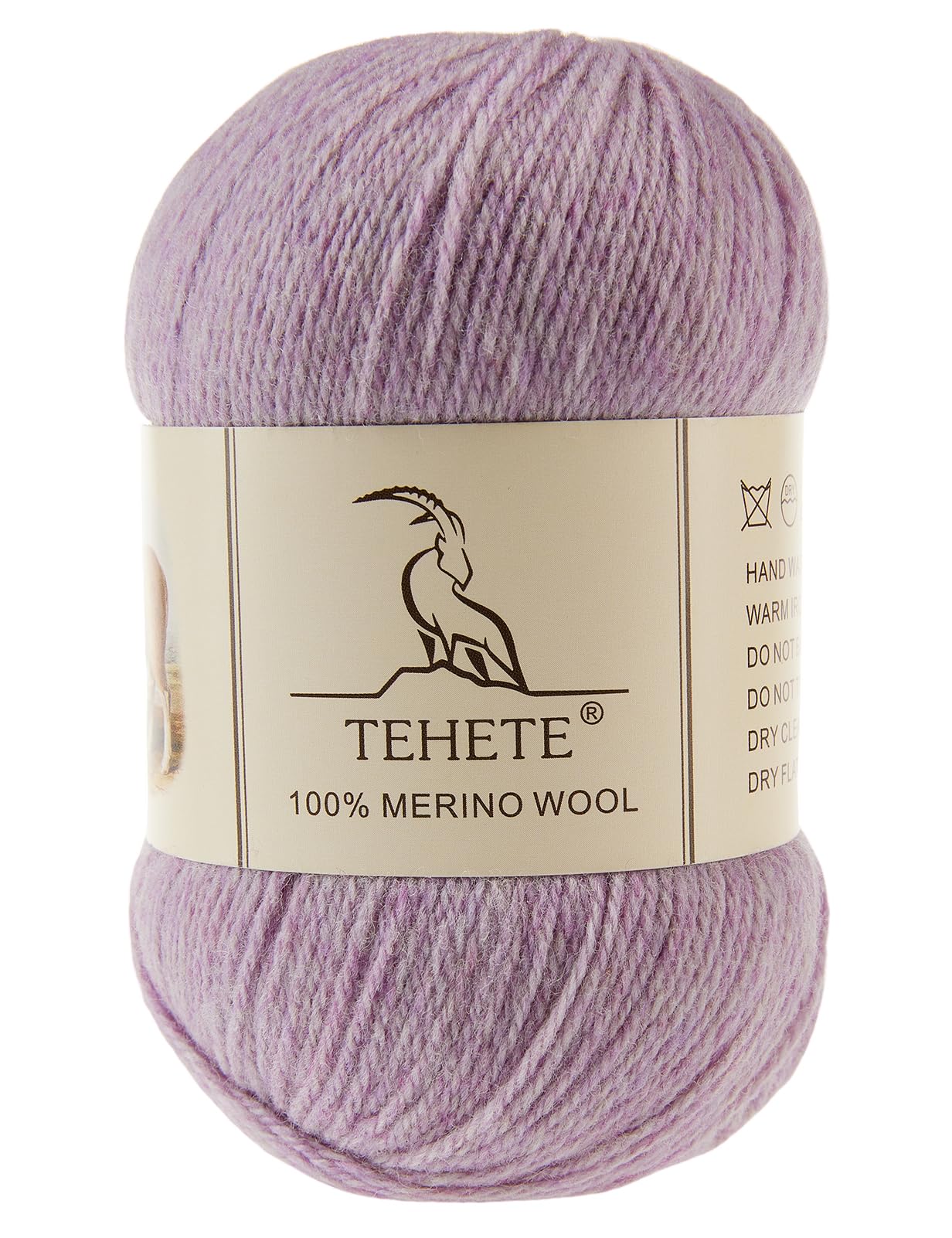 TEHETE 100% Merino Wool Yarn for Knitting 3-Ply Luxury Warm Soft Lightweight Crochet Yarn(Light Purple,1Ball)