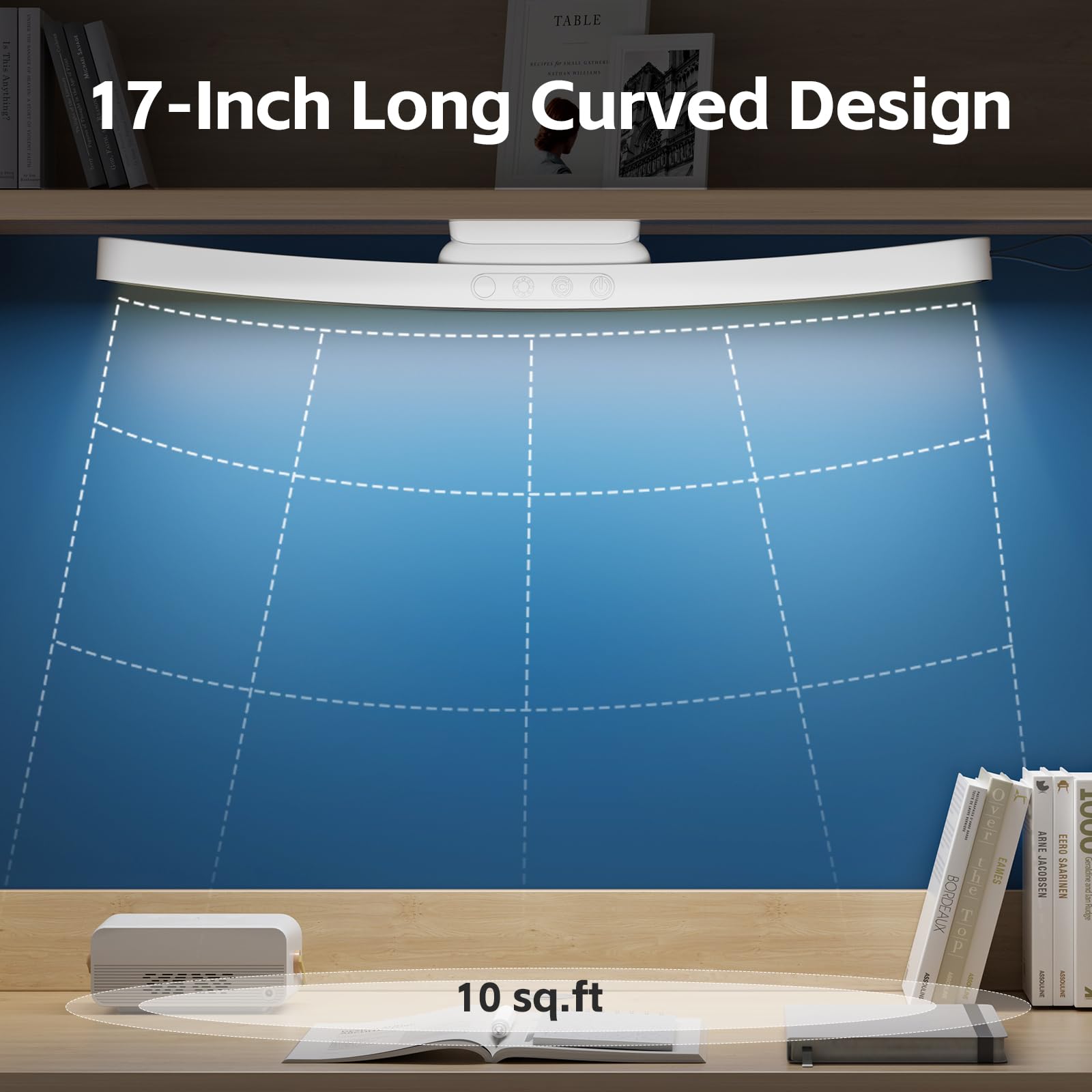 Desk Light Bar, 17in Curved LED Magnetic Light Bar Stepless Dimmable 3 Color Modes Rechargeable Stick On Under Desk Lights for Reading, Study, Bedroom, Makeup, Dorm, Emergency Lighting for House