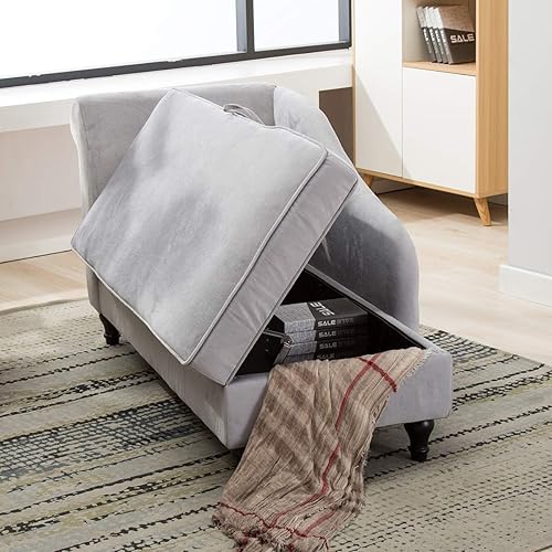 Miniatura 3 de Yongqiang Sofá chaise longue tapizado con almacenamiento para interior, reclinable, para sala de estar o recámara, color gris aterciopelado