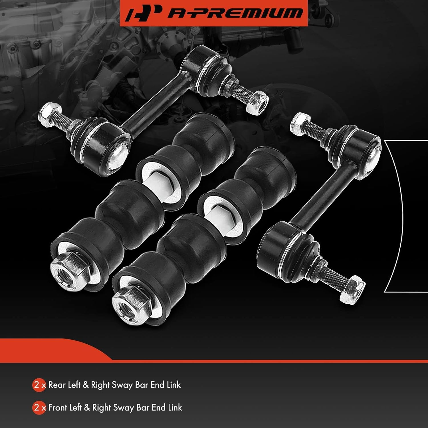 A-Premium Set of 4, Front & Rear Sway Bar Links Kit Stabilizer Bar Links Compatible with Buick Rendezvous, Terraza, Chevy Uplander, Venture, Oldsmobile Silhouette, Pontiac Aztek, Montana, Saturn Relay