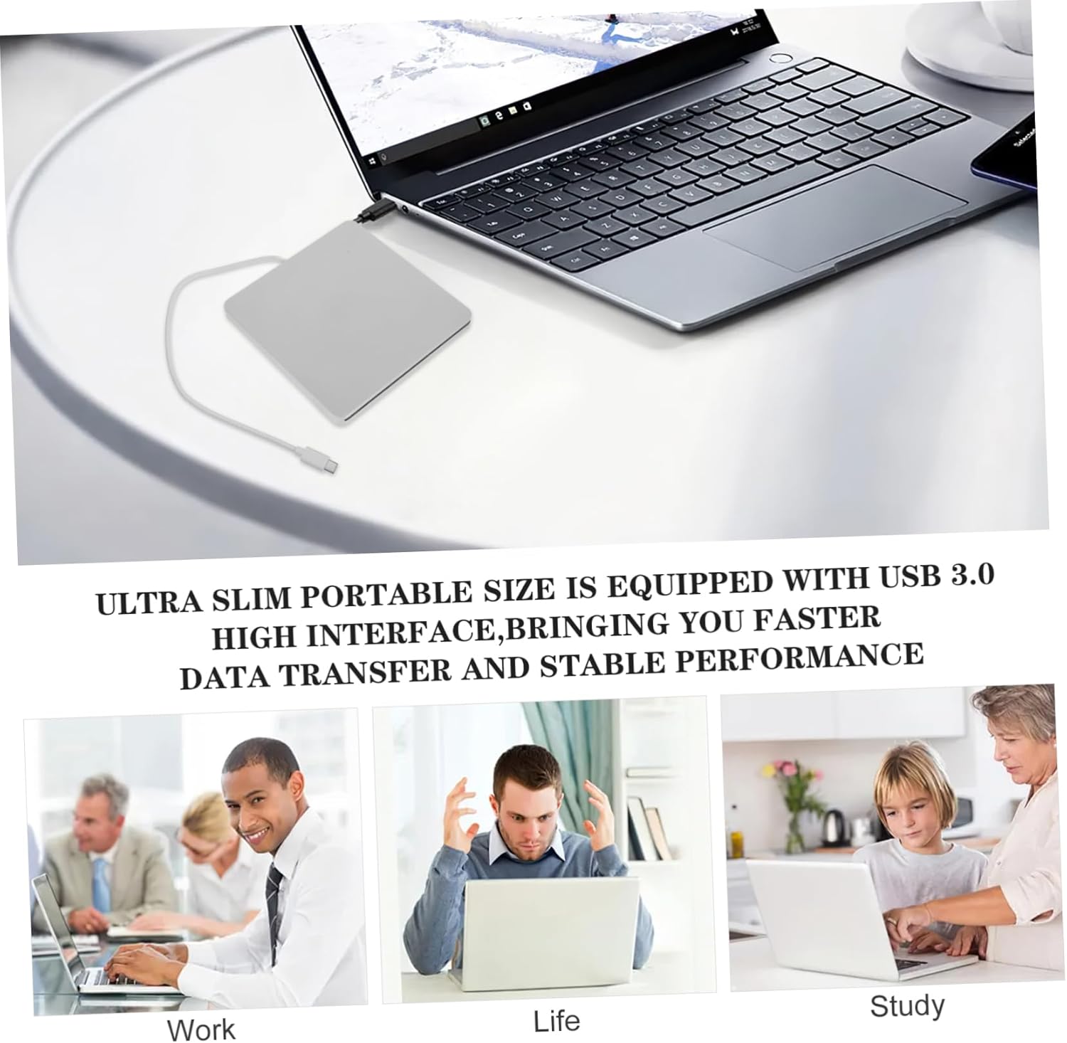 Hemoton Slim 3.0 External DVD Drive Vcd Burner Compatible Laptop Easy to Carry