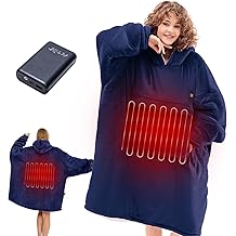 CYMULA 加热连帽衫毯,可穿戴加热毯连帽衫超大便携式无绳加热可穿戴毯子,3 个热量设置电动连帽礼物送给女性男士,带移动电源,蓝色