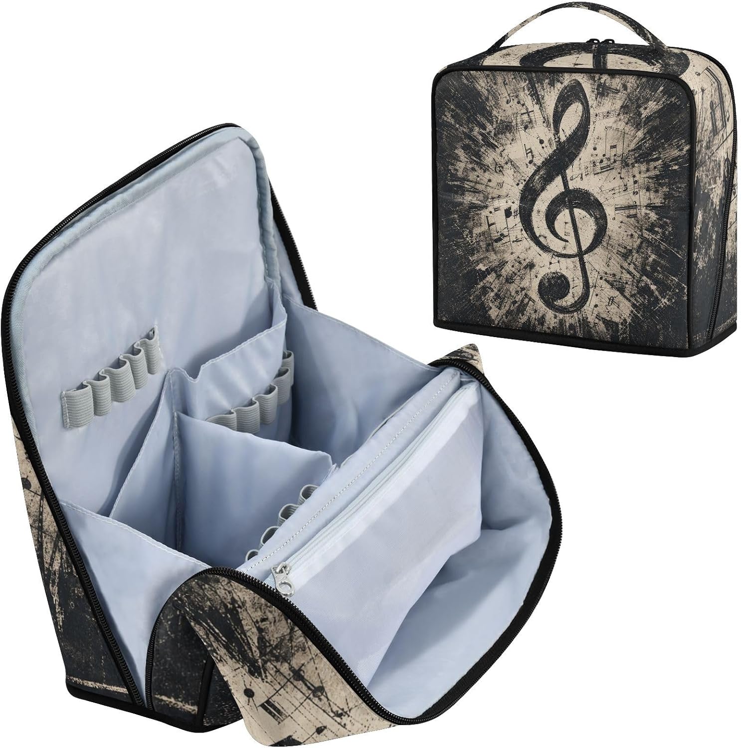 Emelivor Music Note Makeup Bag Standing Cosmetic Organizer with Dividers