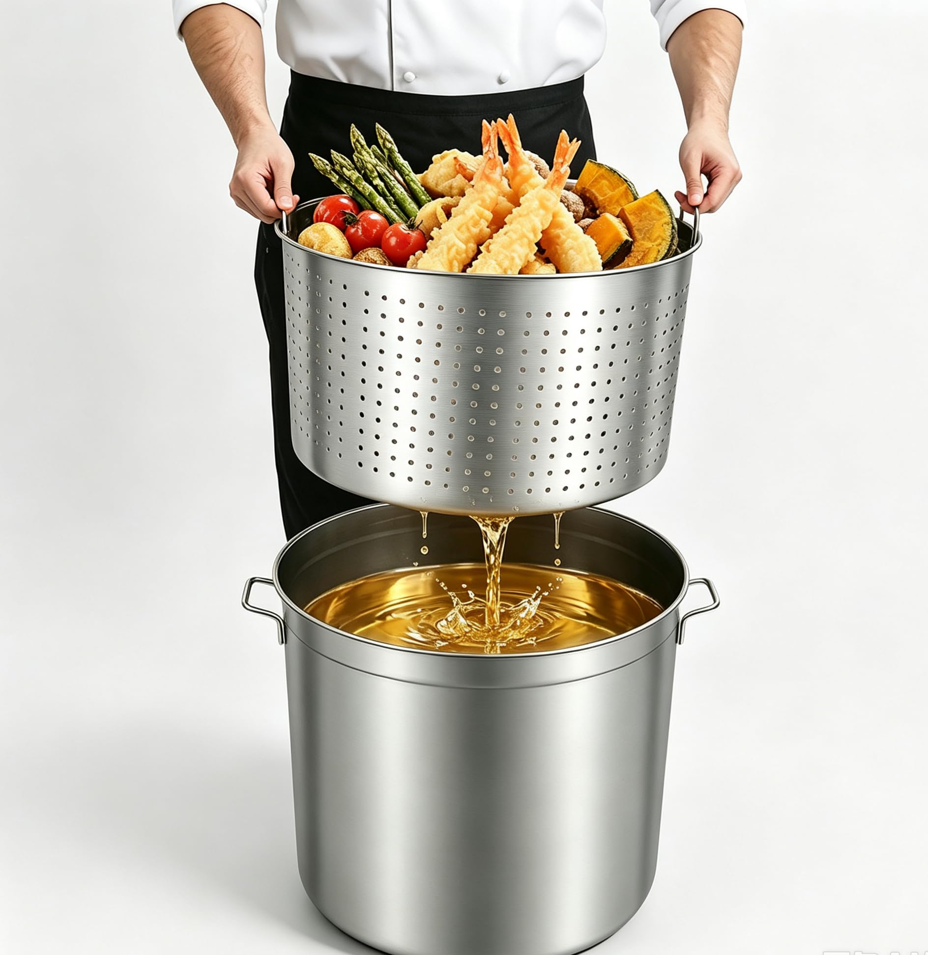 Edelstahl Fass Kochtopf,50L Suppentopf mit Deckel und Siebkorb,Frittiertopf