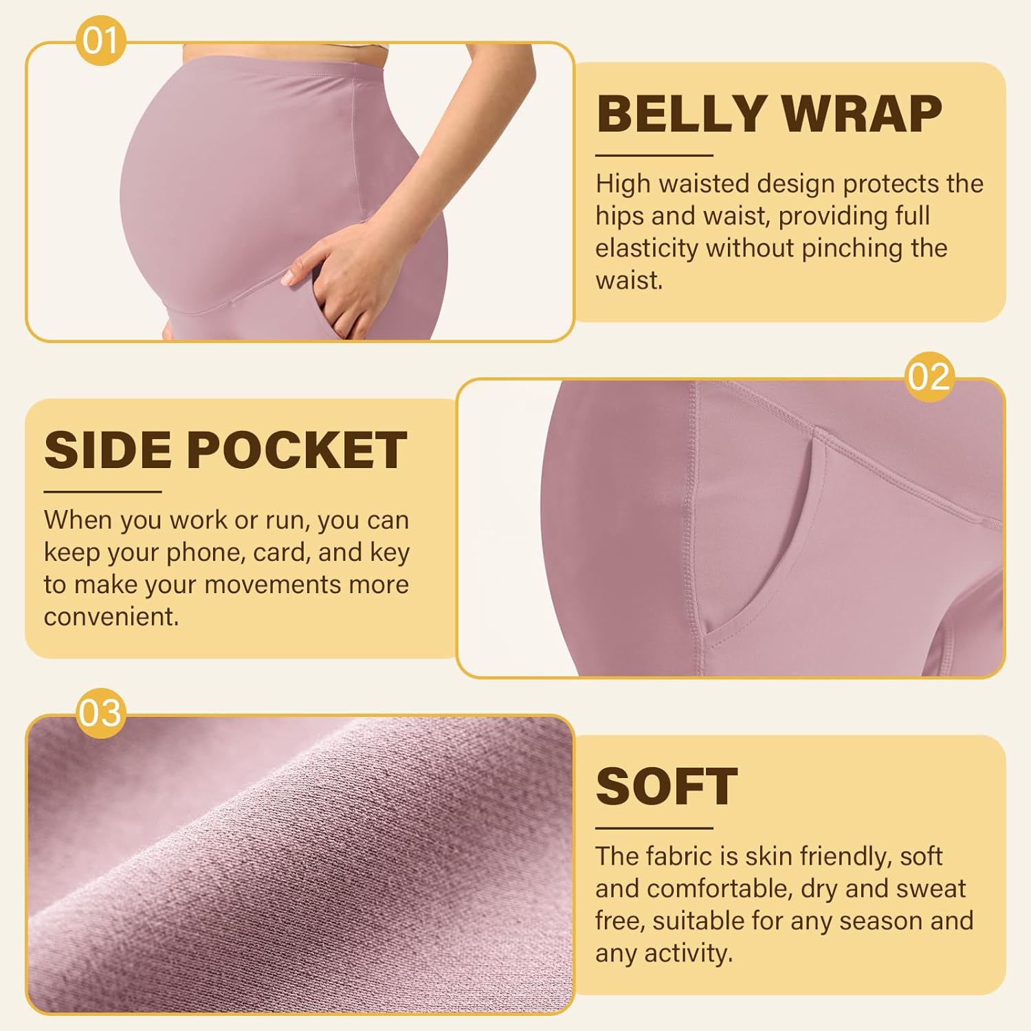 Women's Maternity Leggings Over The Belly Pregnancy with Pockets Yoga Pants Active Wear Tights Pants Workout - Image 3