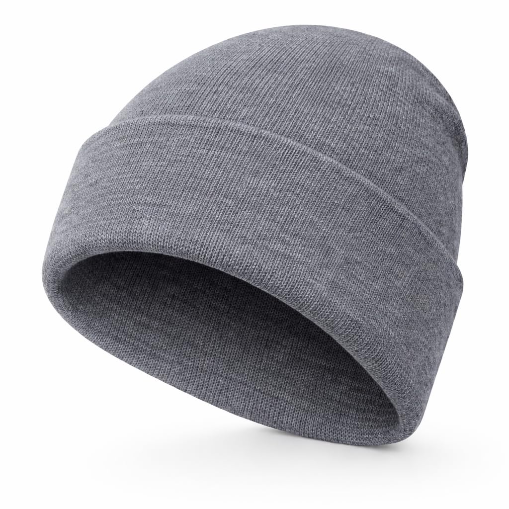 Ws Uk Unisex Kids Light Grey Kids Beanie Hat - Slouch Winter Woolly Turn Up Knitted (Light Grey)