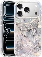 Vista 100 de I-MGAE-IN-AR - Funda compacta para iPhone 16 Pro Max con diseño de mariposa plateada brillante, a la moda, suave, delgada, de poliuretano