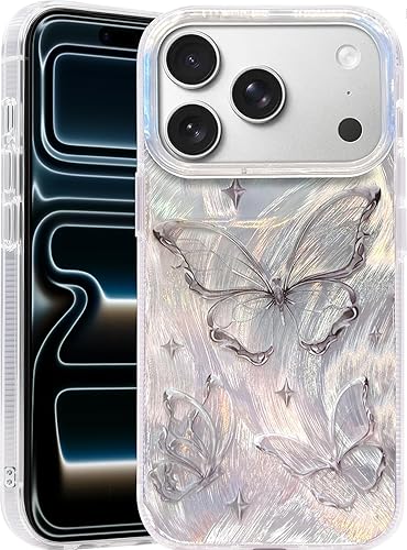 Miniatura 98 de I-MGAE-IN-AR - Funda diseñada para iPhone 12 y 12 Pro, diseño de mariposa plateada brillante, funda protectora de poliuretano termoplástico, suave,